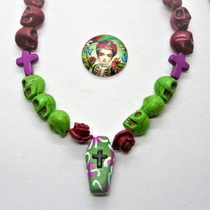 Day of the Dead,,Day of the Dead Gifts,Coffin Necklace,Sugar Skull Jewelry